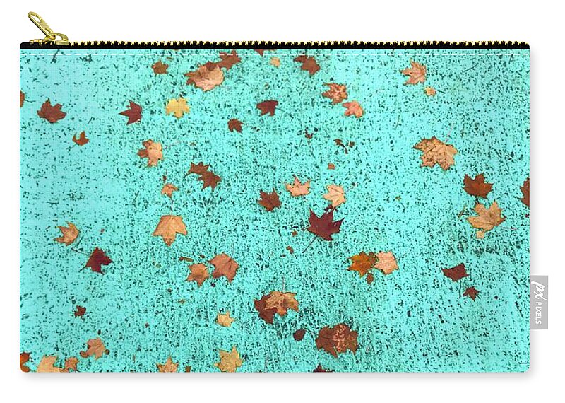 Leaves Zip Pouch featuring the photograph Leaves on Turquoise by Suzanne Lorenz