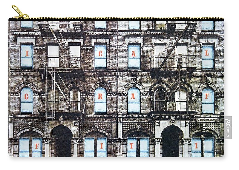 Rock And Roll Zip Pouch featuring the photograph Led Zeppelin Physical Graffiti album cover by David Lee Thompson
