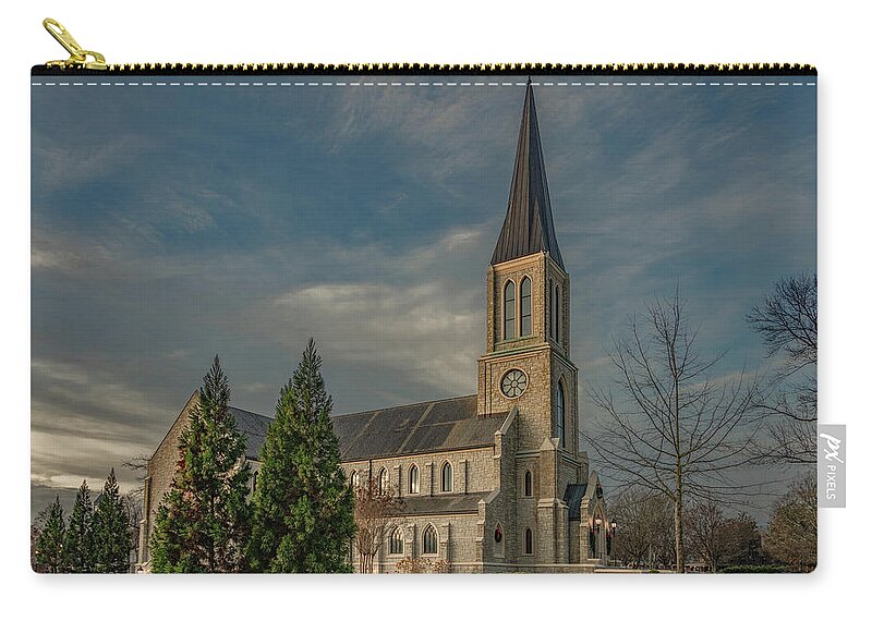 Lee University Zip Pouch featuring the photograph Lee University Chapel at First Light by Marcy Wielfaert