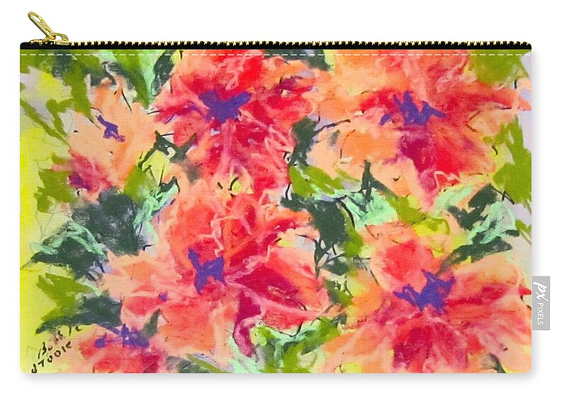Orange Carry-all Pouch featuring the pastel Lefthand Abstracts Series #2 Orange Floral by Barbara O'Toole