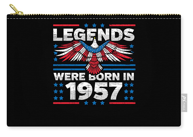 Retro Zip Pouch featuring the digital art Legends Were Born in 1957 Patriotic Birthday by Flippin Sweet Gear