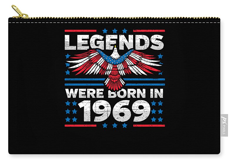 Retro Zip Pouch featuring the digital art Legends Were Born in 1969 Patriotic Birthday by Flippin Sweet Gear