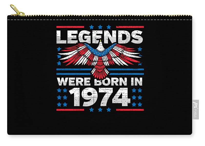 Retro Zip Pouch featuring the digital art Legends Were Born in 1974 Patriotic Birthday by Flippin Sweet Gear