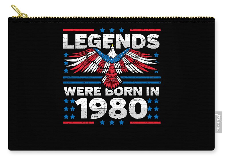 Retro Zip Pouch featuring the digital art Legends Were Born in 1980 Patriotic Birthday by Flippin Sweet Gear