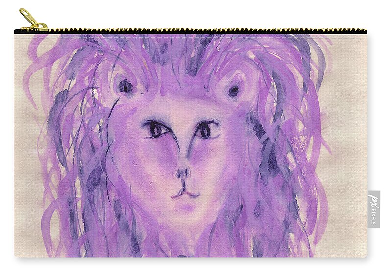 Purple Leo Lion Zip Pouch featuring the painting Leo Zodiac Sign Lion Symbol by Anne Nordhaus-Bike