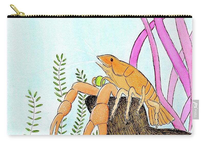 Aquarium Carry-all Pouch featuring the painting Leo the Aquarium Lobster Enjoys a Pea by Donna Mibus
