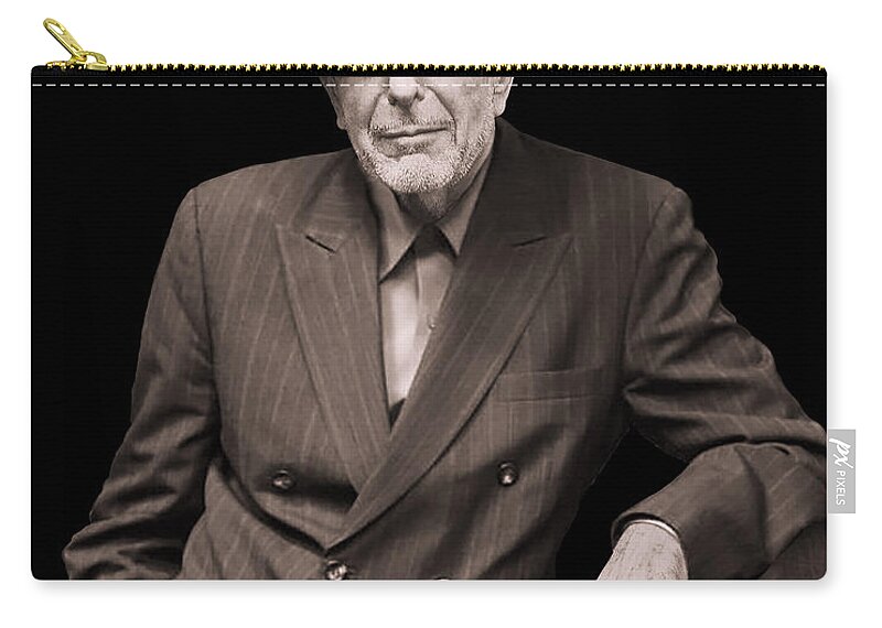 Portrait Zip Pouch featuring the digital art The Timeless Leonard Cohen by M Spadecaller