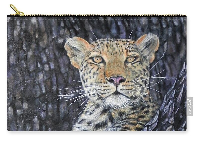 Leopard Carry-all Pouch featuring the painting Leopard Lookout by John Neeve