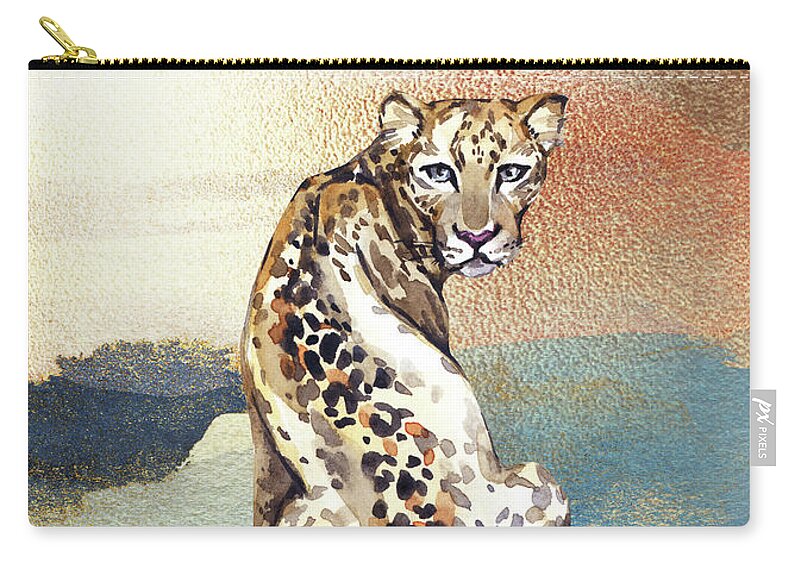 Leopard Zip Pouch featuring the painting Leopard Watercolor Animal Art Painting by Garden Of Delights