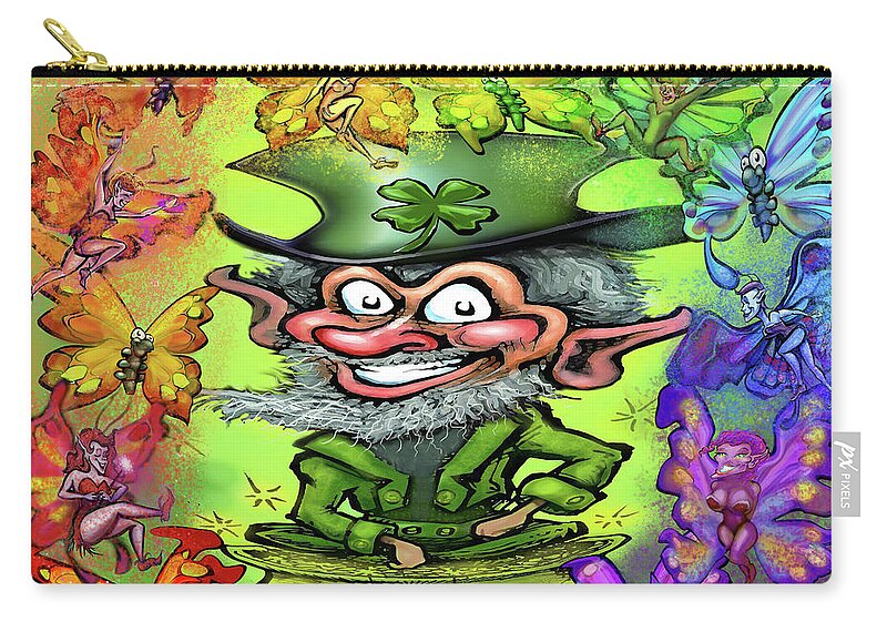 Leprechaun Carry-all Pouch featuring the digital art Leprechaun with Rainbow of Pixies by Kevin Middleton