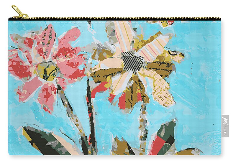 Flower Collage Art Zip Pouch featuring the mixed media Let's Make it Fun Mixed Media Paper Art Collage by Patricia Awapara