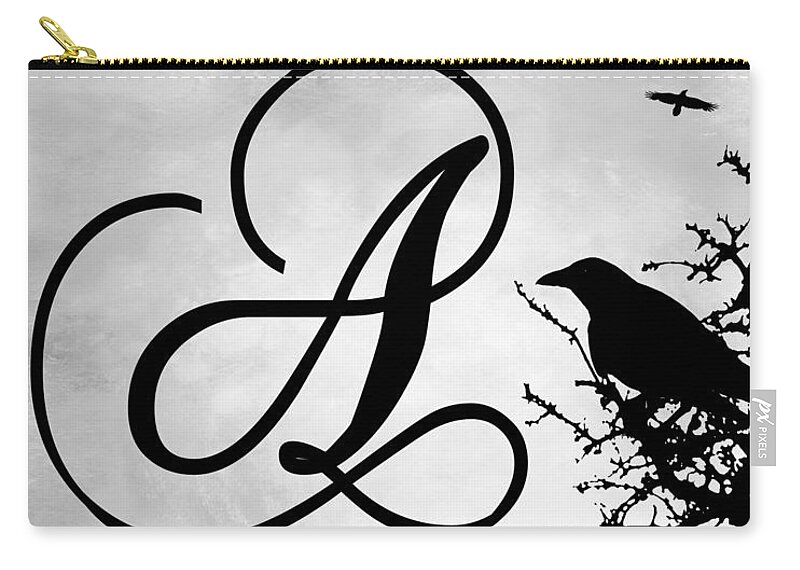 Letter A Zip Pouch featuring the mixed media Letter A Design 43 Crow Birds by Lucie Dumas
