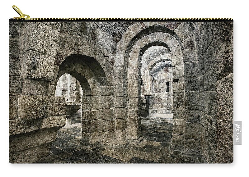 Monastery Zip Pouch featuring the photograph Leyre - The Crypt entrance by Micah Offman