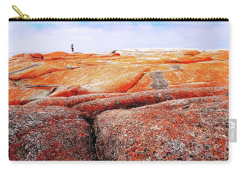 Tantalising Zip Pouch featuring the photograph Lichen on rocks Bay of Fires by Lexa Harpell