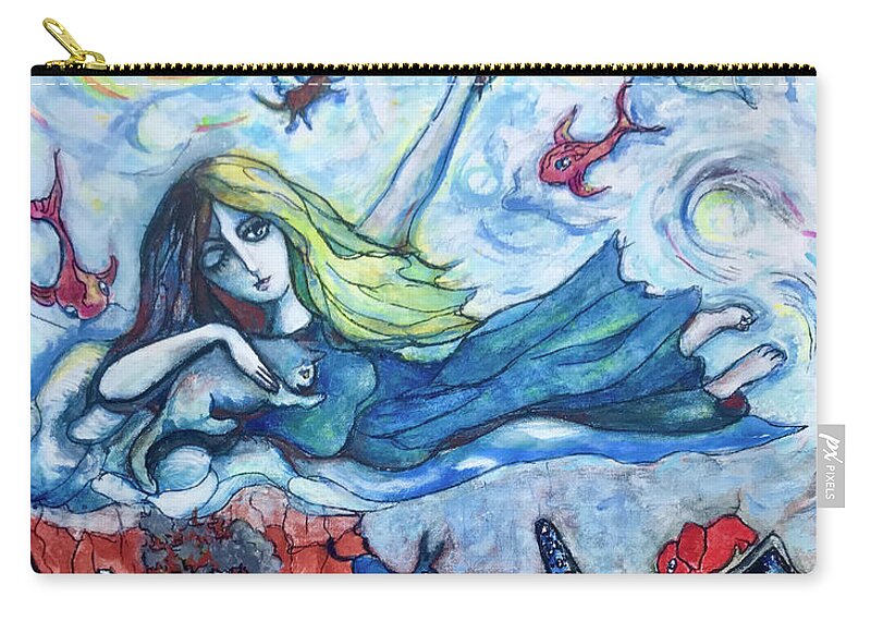 Original Painting Zip Pouch featuring the painting Life Between Heaven and Earth - Homage to Chagall by Rae Chichilnitsky