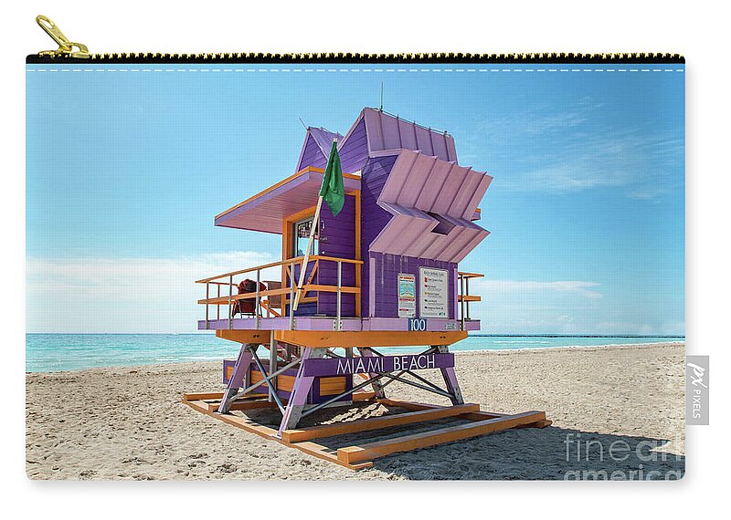 Atlantic Zip Pouch featuring the photograph Lifeguard Tower 100 South Beach Miami, Florida by Beachtown Views