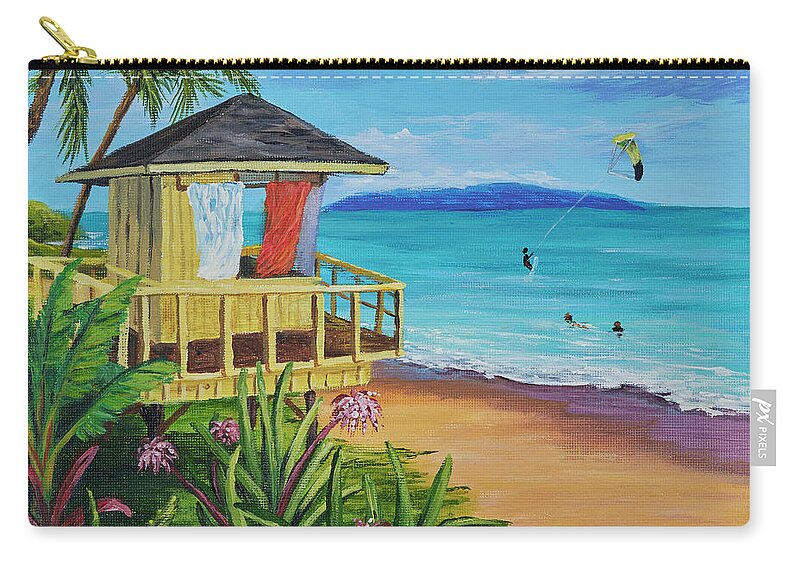  Maui Zip Pouch featuring the painting Lifeguard Tower by Darice Machel McGuire