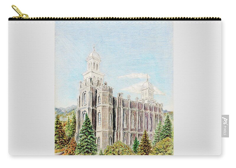Lds Zip Pouch featuring the drawing Logan, Utah temple by Pris Hardy