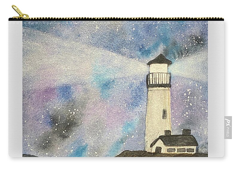Lighthouse Carry-all Pouch featuring the painting Lighthouse at Night by Lisa Neuman