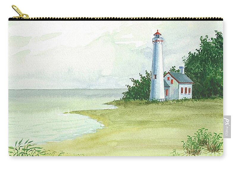 Print Zip Pouch featuring the painting Lighthouse Before The Mist by Margaryta Yermolayeva