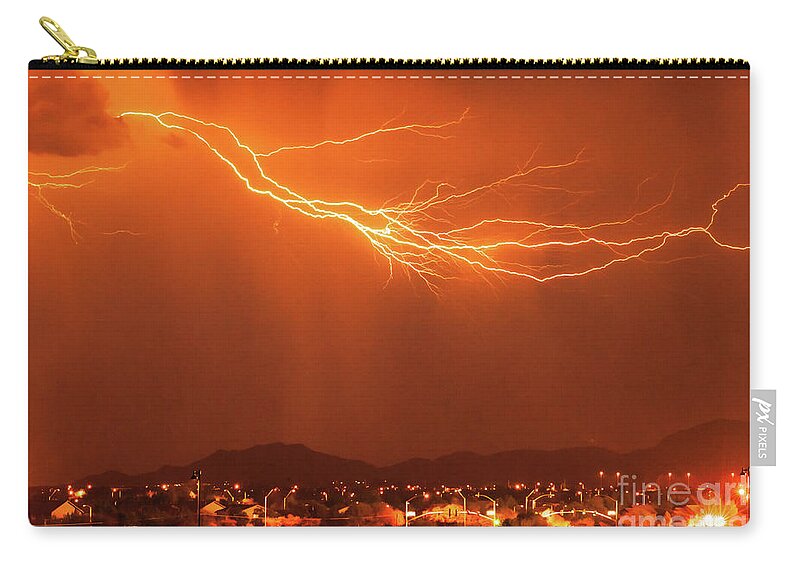 Lighting Zip Pouch featuring the photograph Lightning 1314-orange by Kenneth Johnson