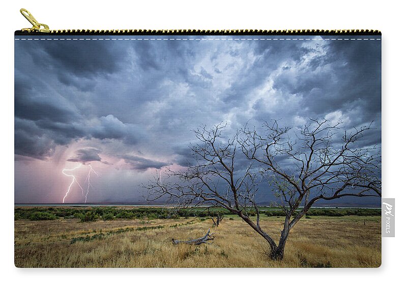 Storm Carry-all Pouch featuring the photograph Lightning Strike with Tree by Wesley Aston