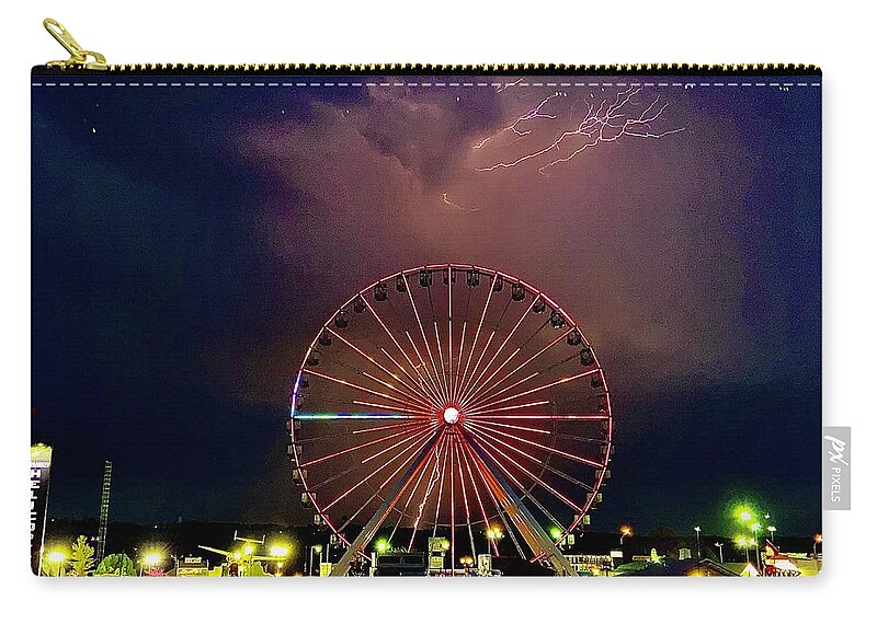 Lightning Zip Pouch featuring the photograph Lightning Towers the Ferris Wheel by Michael Oceanofwisdom Bidwell