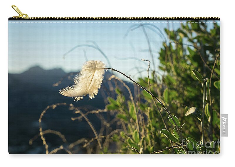 Feather Carry-all Pouch featuring the photograph Light feather in the wind by Adriana Mueller