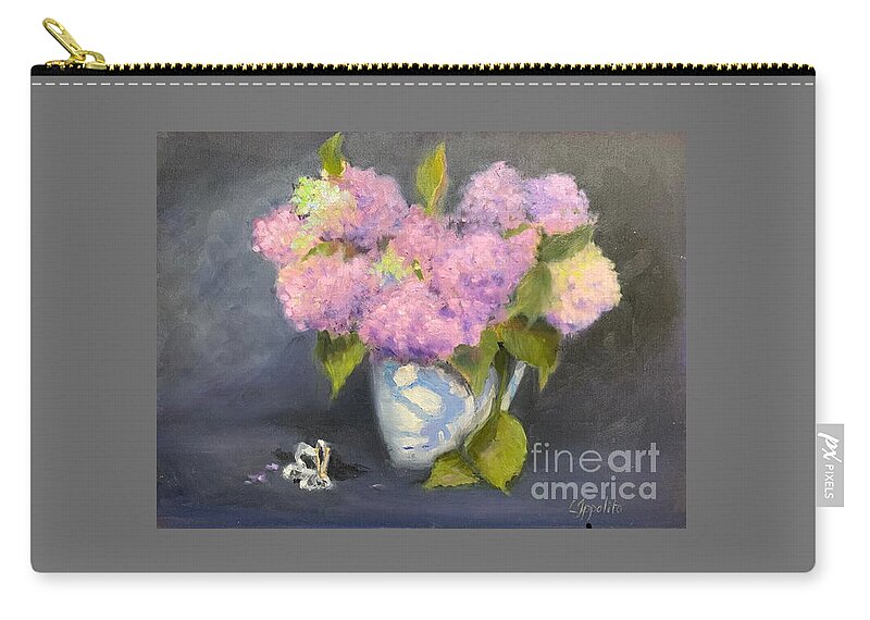 Floral Painting Zip Pouch featuring the painting Lilacs and butterfly by Lori Ippolito