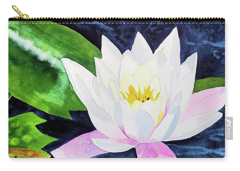 White Flower Zip Pouch featuring the painting Lilly Pad Flower by Ann Frederick