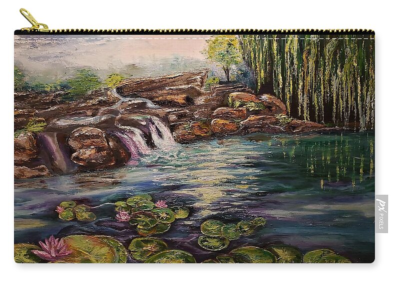 Lily Zip Pouch featuring the painting Lily pad pond by Sunel De Lange
