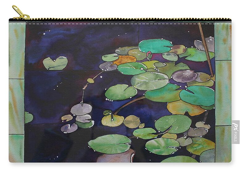 Lily Zip Pouch featuring the painting Lily Pond by Ruth Kamenev