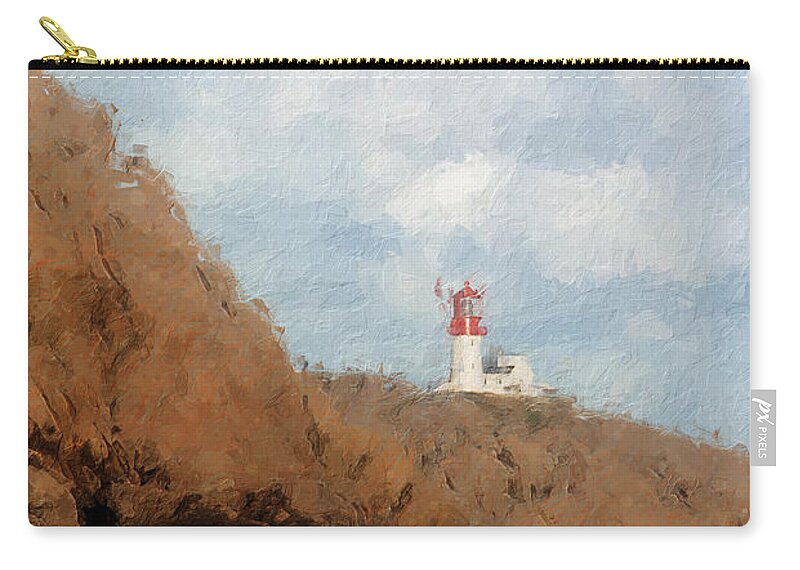 Lighthouse Carry-all Pouch featuring the digital art Lindesnes lighthouse by Geir Rosset
