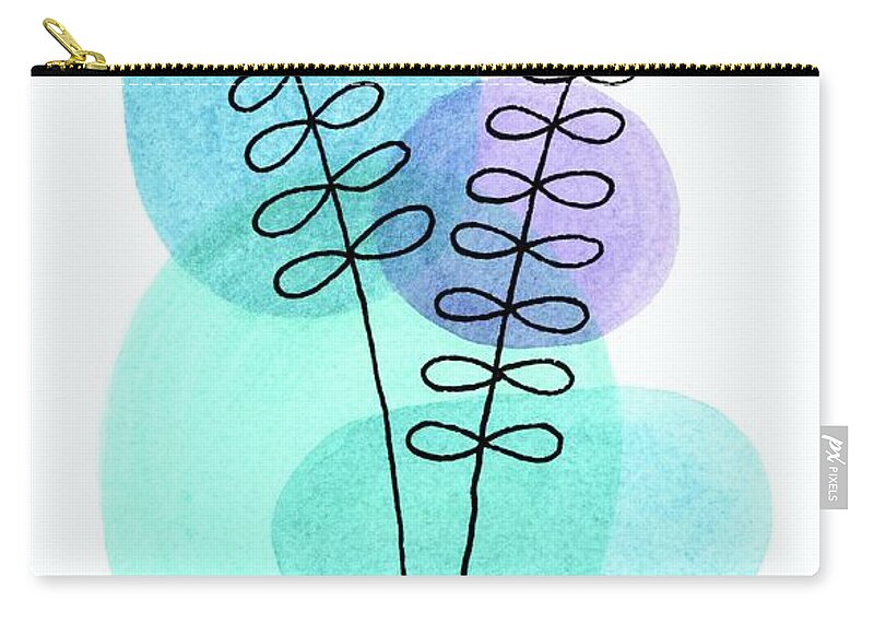 Mid Century Modern Circle Zip Pouch featuring the painting Line Drawing Botanical 1 by Donna Mibus