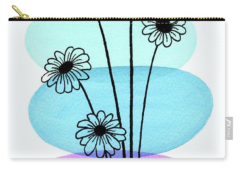 Mid Century Daisies Zip Pouch featuring the painting Line Drawing Botanical 5 by Donna Mibus