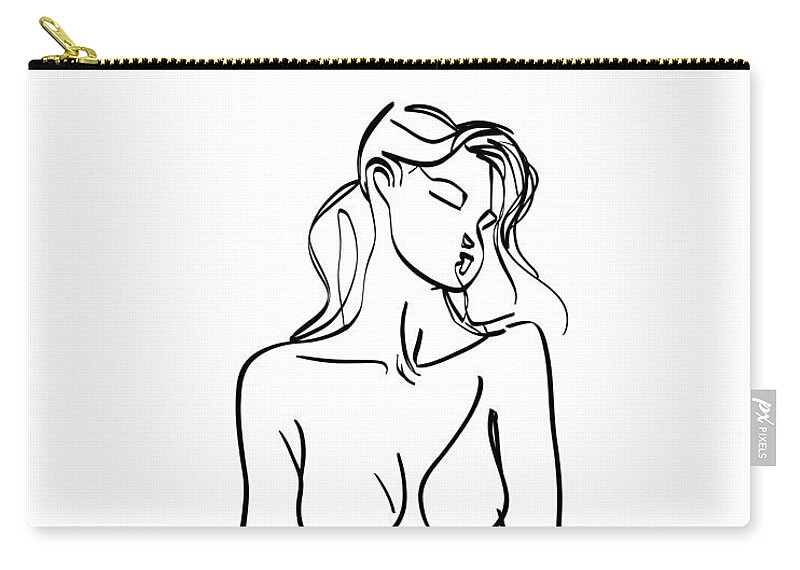 Sketch Zip Pouch featuring the painting One line Drawing of a Female Figure, Minimalist Art, Graphic Design by Lena Owens - OLena Art Vibrant Palette Knife and Graphic Design
