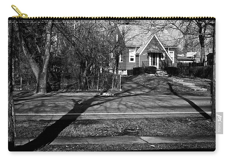 Black And White Zip Pouch featuring the photograph Lines and Shadows on the Street by Frank J Casella