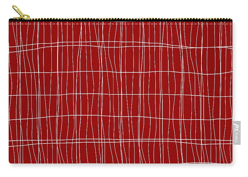 Lines Pattern Modern Design Zip Pouch featuring the digital art Lines Pattern Modern Design - Red and White by Patricia Awapara