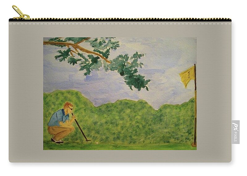 Golfer Zip Pouch featuring the painting Lining up the Putt by Colleen Casner