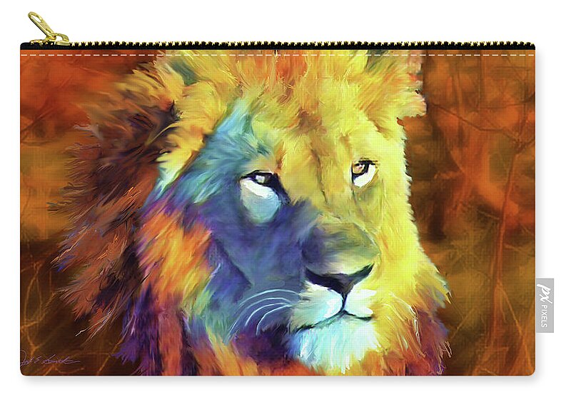Lion Zip Pouch featuring the painting Lion-Light  by Joel Smith