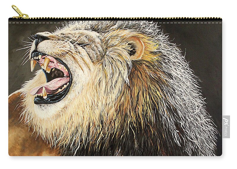 Lion Zip Pouch featuring the painting Lion of Judah by Karl Wagner