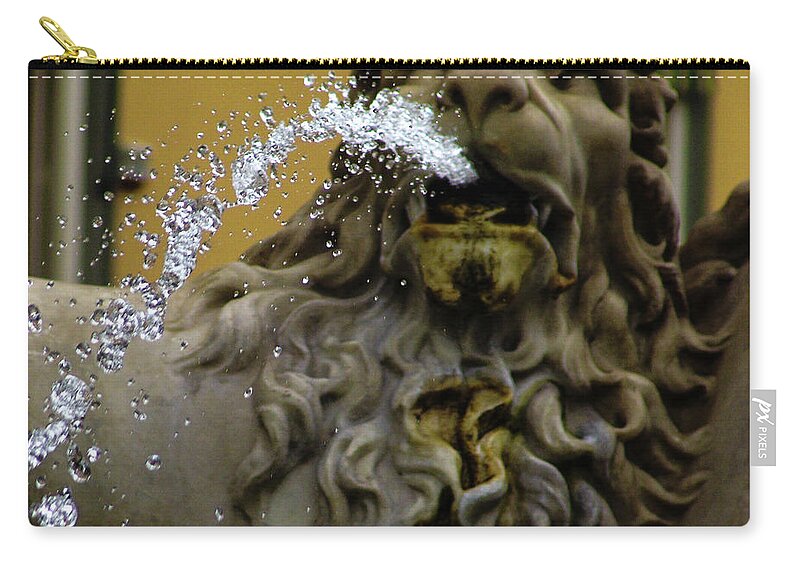 Lion Spitting Water Naples Italy Fountain Zip Pouch featuring the photograph Lion Spitting Water in Naples, Italy by David Morehead
