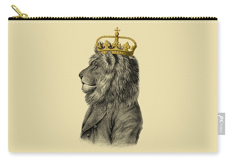 Lion Zip Pouch featuring the digital art Lion the King of the jungle by Madame Memento