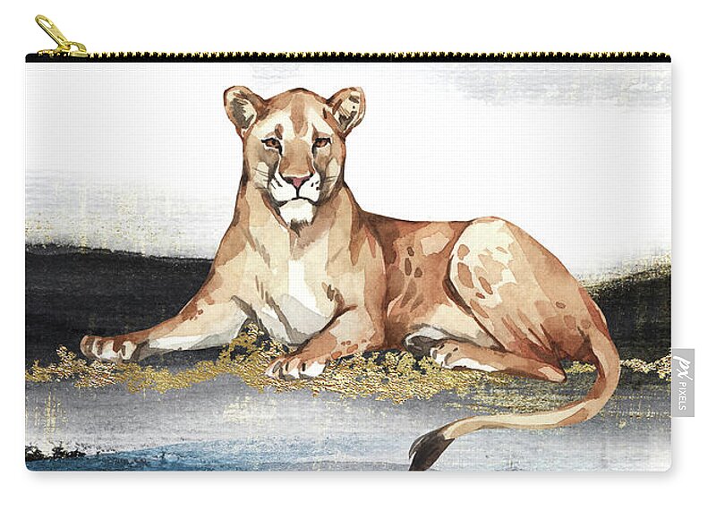 Lioness Carry-all Pouch featuring the painting Lioness Watercolor Animal Art Painting by Garden Of Delights