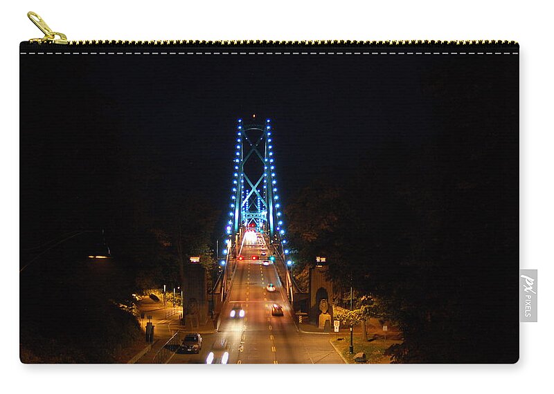 Bridge Zip Pouch featuring the photograph Lions Gate At Night by James Cousineau