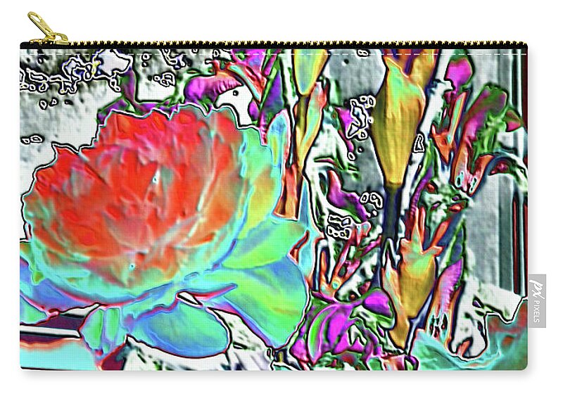 Grey Window Zip Pouch featuring the digital art Lisa's Peony and Iris by Vickie G Buccini