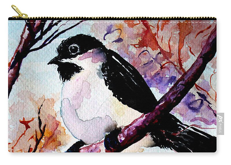 Watercolor Zip Pouch featuring the painting Little Bird 10 by Medea Ioseliani