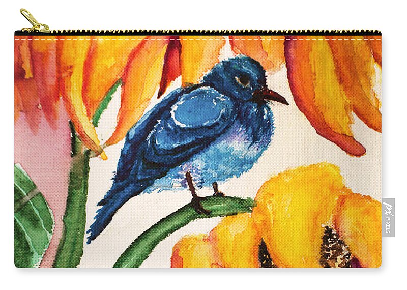 Watercolor Zip Pouch featuring the painting Little Bird 9 by Medea Ioseliani