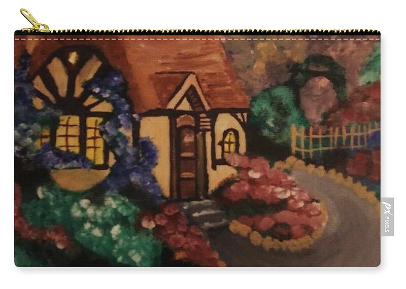 Cottage Zip Pouch featuring the painting Little Cottage Tribute to Thomas Kinkade by Christy Saunders Church