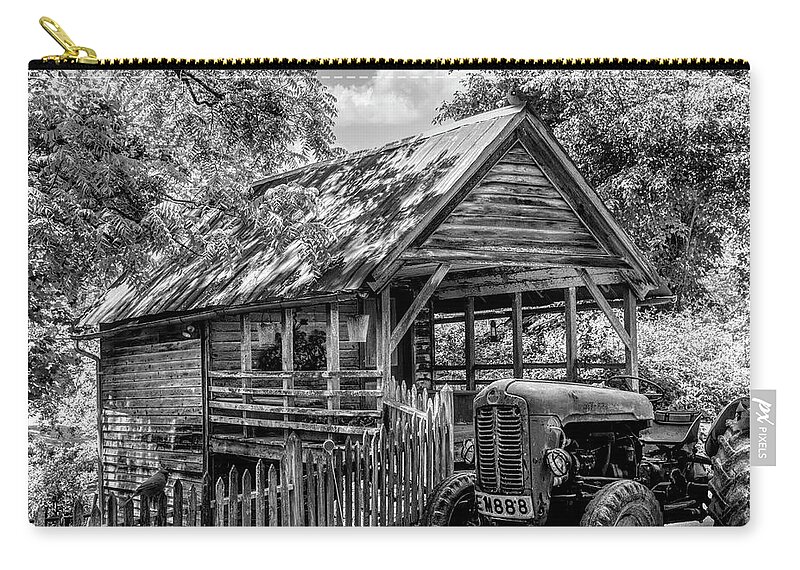 Barns Zip Pouch featuring the photograph Little Country Cabin Black and White by Debra and Dave Vanderlaan